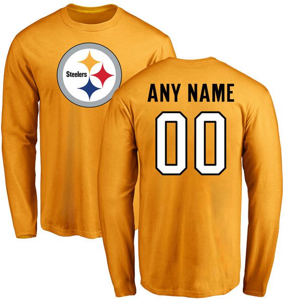 Men Pittsburgh Steelers NFL Pro Line Gold Custom Name and Number Logo Long Sleeve T-Shirt